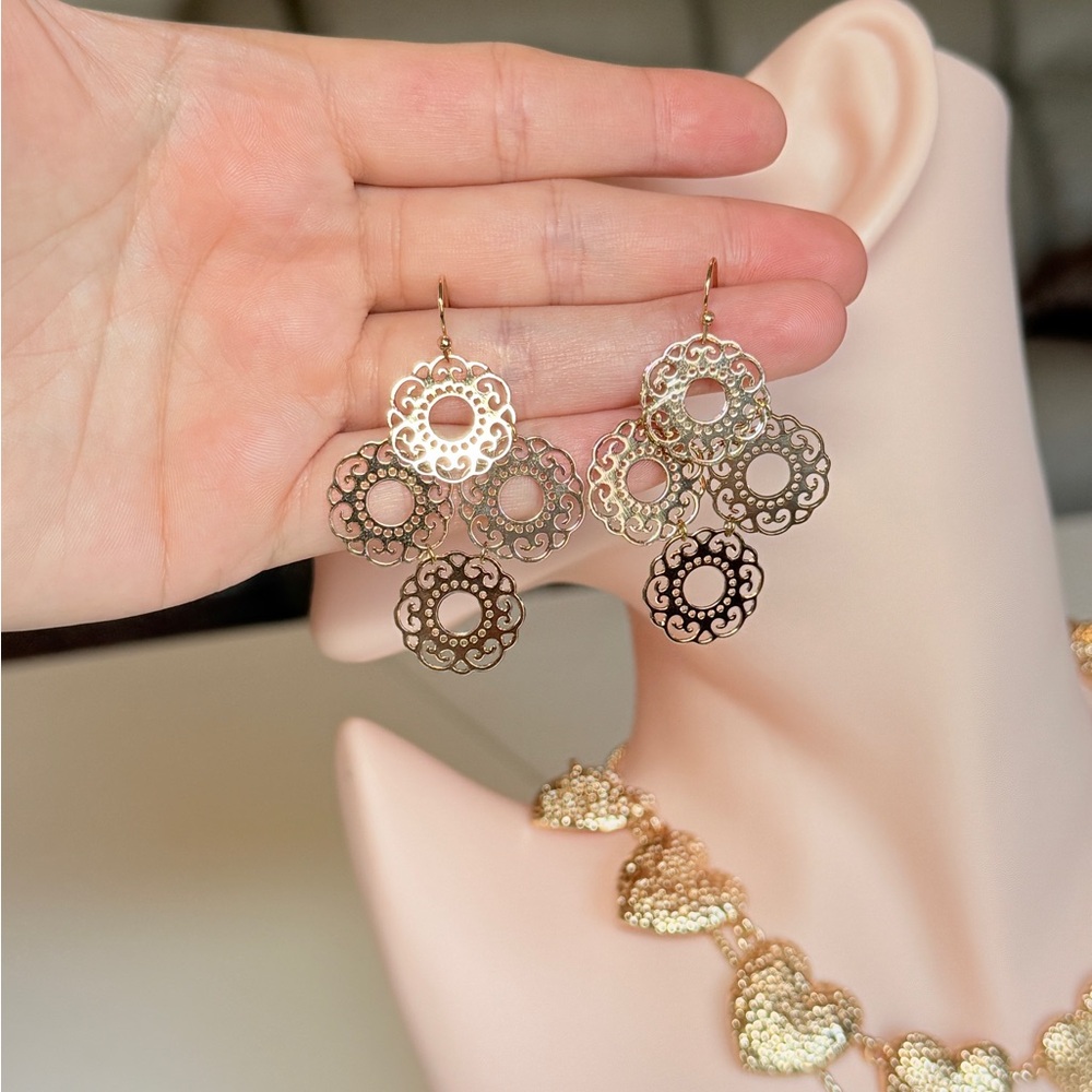 Gold Filigree Drop Earrings - Picture 13 of 13
